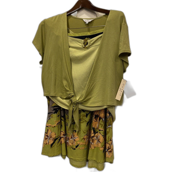 3 Piece McNaughton JPR Skirt 2 Top Set Tropical Palm Trees Sequins Green XL NEW - Picture 4 of 16